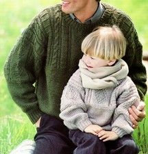 Mens + Boys Chunky Cosy Guernsey Style Sweater LAMINATED Knitting Pattern 24-46