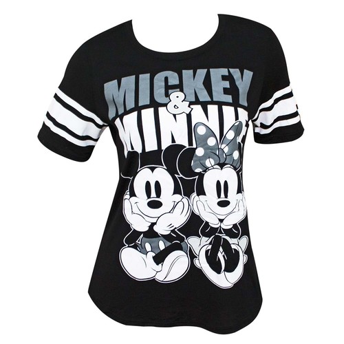 Mickey und Minnie Mouse Damen T-Shirt Football Style schwarz - Bild 1 von 6