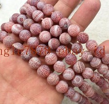 6/8/10/12mm Matte Red Dream Fire Veins Agate Gemstone Round Loose Beads 15" AAA