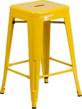 24'' High Backless Yellow Metal Counter Height Stool - Industrial Style Stool