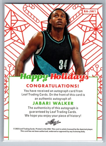 2023 Leaf #BA-JW1 Jabari Walker Happy Holidays Autograph - Picture 2 of 2