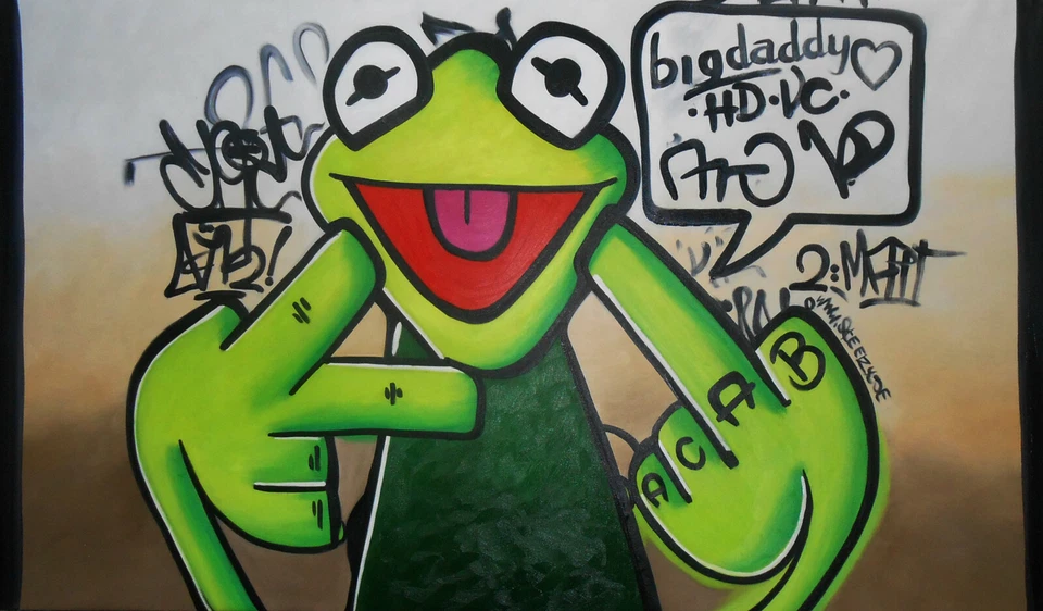 Frog Painting Poster geen Print Wall Art Home Office  Decor Glass Frames - Image 3 of 3