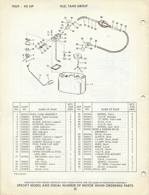 JOHNSON Motor 1969 SEA HORSE 40 HP Models 40E69R 40EL69R ELECTRIC