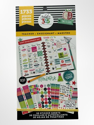 The Happy Planner Teacher Theme Sticker Book, 1733 PCS, NEW!