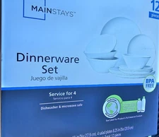 Mainstays 12-Piece Dinnerware Set Service For 4 BPA-Free Pink Black Specks