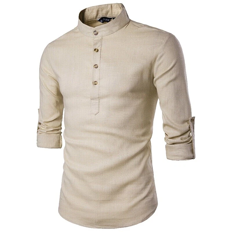 Hemp Solid Casual Button-Down Shirts for Men