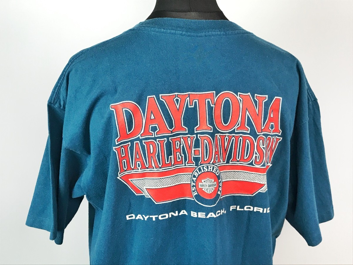 Vintage 90s 1995 HARLEY-DAVIDSON Daytona T-Shirt Made In USA Blue 
