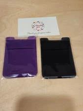 Fulgamo 2 Pack Adhesive Phone Pocket Cell Stick On Card Black Black Purple