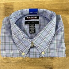 NEW Kirkland Signature Mens 16.5 Traditional Fit Button-Down 34/35 Blue/Green