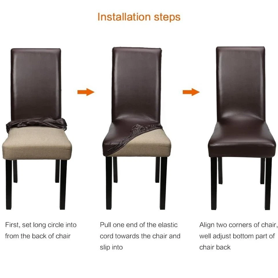 1-8PCS Stretch PU Leather Dining Chair Covers Slipcover Waterproof Wedding Cover - image 4 of 4