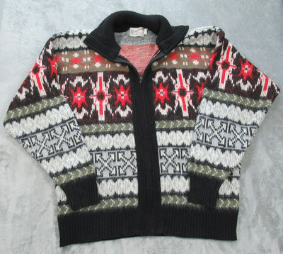 Vintage 70s Clipper Mist Sweater Men's Large Red Black Full Zip Made In USA