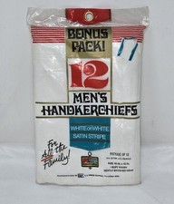 VINTAGE KMART 12 MEN'S HANDKERCHIEFS WHITE SATIN STRIPE 16"x16" NEW SEALED