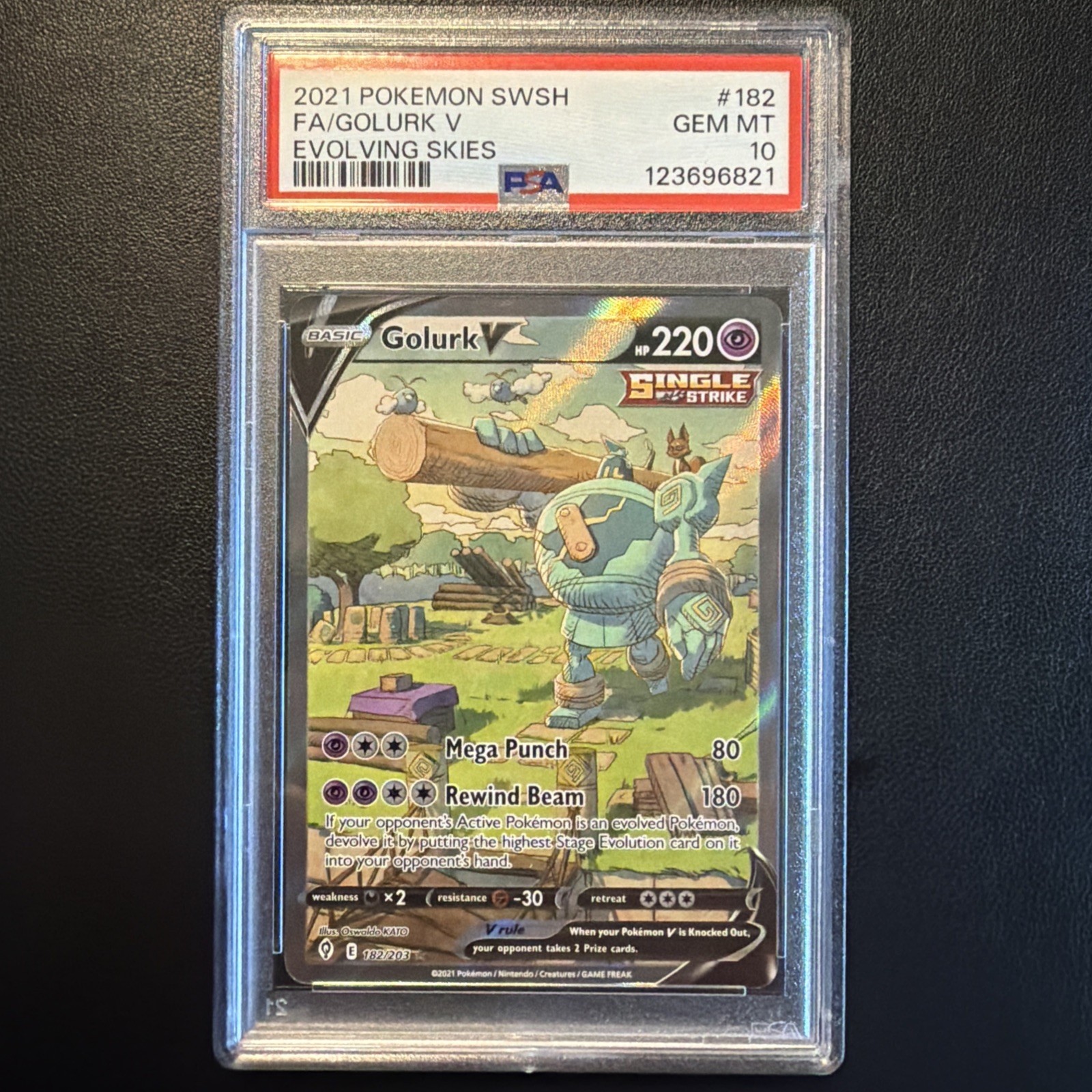 PSA 10 GEM Golurk V Evolving Skies Full Art Holo 2021 Pokemon SWSH 182/203