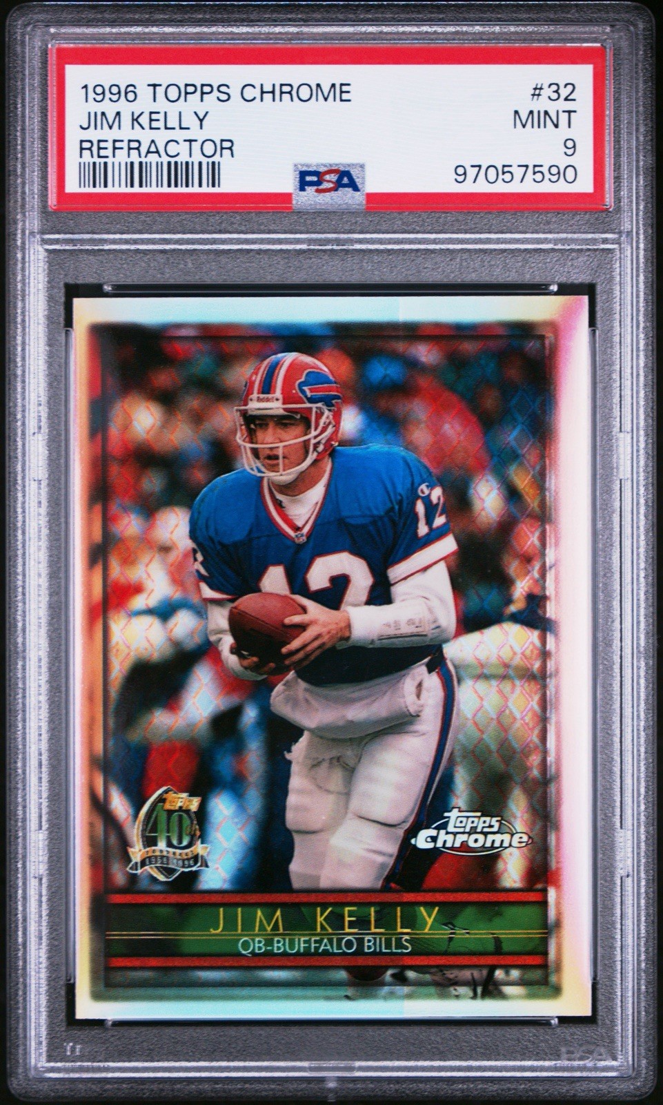 JIM KELLY 1996 Topps Chrome #32 REFRACTOR PSA 9 MINT BUFFALO BILLS HOF POP 3