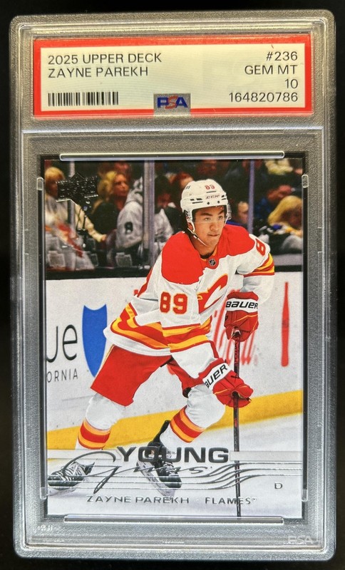 2025-26 Upper Deck Zayne Parekh Rookie Young Guns RC #236 Flames PSA 10 GEM MINT