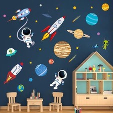 decalmile Outer Space Wall Decals Rocket Planets Astronaut Multi Color