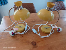 Pair Yellow Metal Table Lamps Adjustable Inline Switch LED E14 Warm White