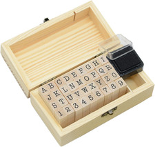Pack of 36 Pcs Small Wooden Rubber Stamps 0.2 Inch of Letter and Number for DIY