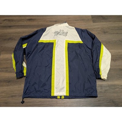 Vintage Nike Windbreaker Jacket Navy Blue Neon Yellow White Large 90s Colorblock