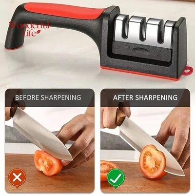 Knife Sharpener Multi Functional Hand Held Kitchen Tool Black Stone 3,4SegmentVi