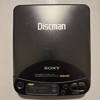 VTG Sony Discman D-125 Portable CD Player Black w/ Mega Bass 1993 - Works!