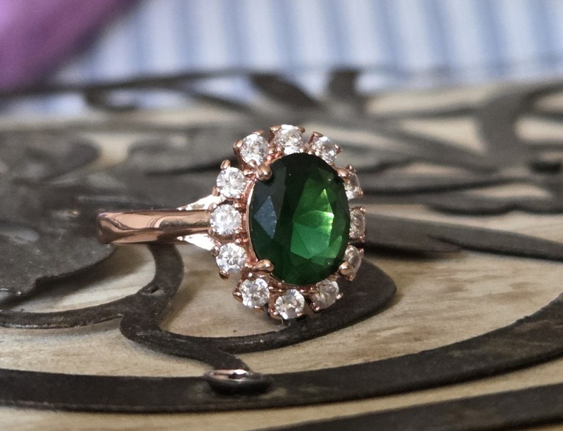 Gold Filled Emerald Center Stone With Moissanite Accents Cocktail Ring