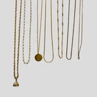 Mixed Gold Tone Necklace Lot Vintage Modern Costume Jewelry Craft Resale 7pc