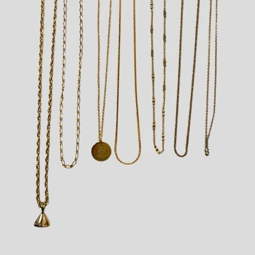 Mixed Gold Tone Necklace Lot Vintage Modern Costume Jewelry Craft Resale 7pc