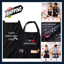 Couples Aprons Matching Set Adjustable Neck Strap Extra Long Ties Black Kitchen