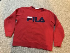 Fila Sweatshirt Mens Extra Large Red Crewneck Pullover Spell Out Logo XL Casual