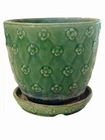 Vintage Shawnee Pottery Quilted Daisy Green Planter with Attached Saucer USA