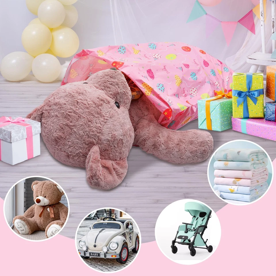 Plauthus 56" Jumbo Bolsa de Regalo de Plástico Patrón de Cumpleaños Azul y Rosa Paquete de 2 Foto 4 de 4