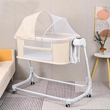 Adjustable Bedside Sleeper Crib with Remote Control Rocking Function for Infants