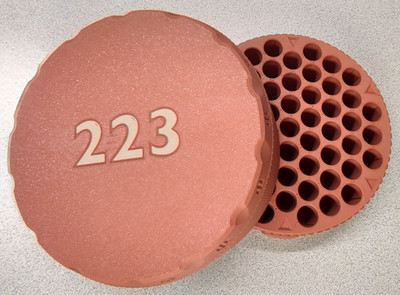 223 Ammo Box Holds 55=Cartridges. Lid Screws On. Terracotta & tan 3d Printed.