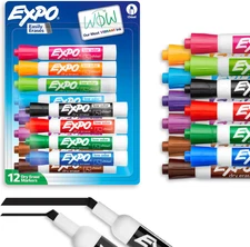 Dry Erase Markers, Low Odor Ink, Assorted Colors, Chisel Tip, 12 Count