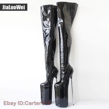 Botas hasta el muslo con plataforma y cremallera de tacón alto extremo de 30 cm
