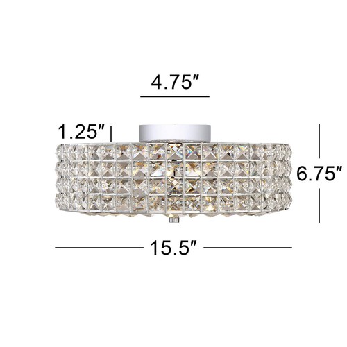 Avera Modern Ceiling Light Flush Mount Fixture 15 1/2" Chrome LED Clear Crystal - Bild 6 von 6