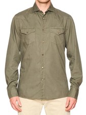  750 BRUNELLO CUCINELLI Olive Cotton Leisure Fit Casual Western Shirt Medium Men