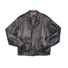 Roundtree & Yorke Vintage Mens Leather Bomber Jacket Large Dark Brown Genuine 