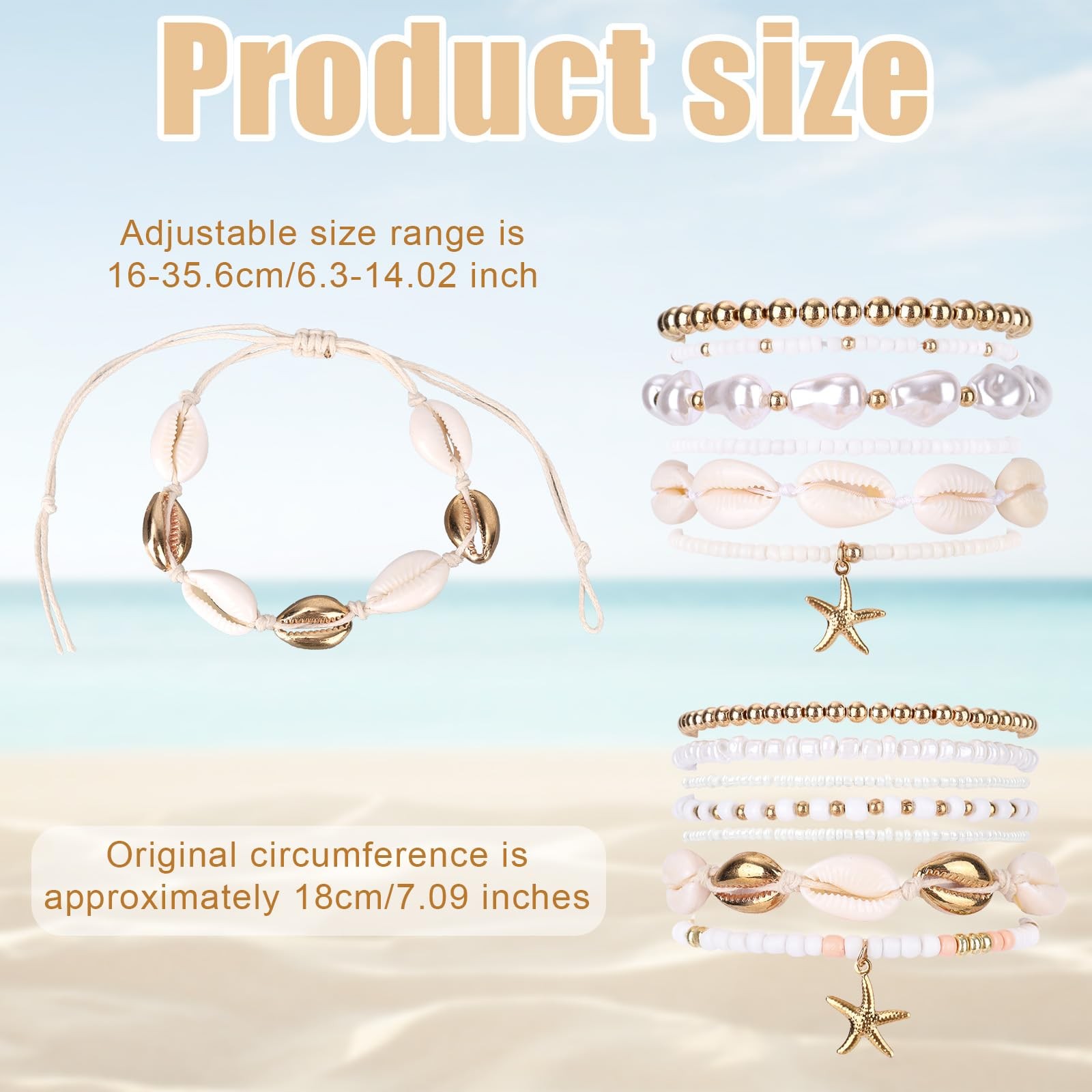 13pcs Summer Beach Beachy Bracelets Set, 2 Styles Stack Stackable Seashell Sea S