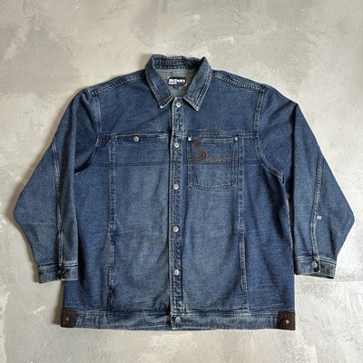 Vtg Schott NYC Mens Size XXL Distressed Denim Jacket Shirt Embroidered
