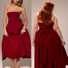 House of CB Pandora Berry Strapless Detachable Bow Red Maxi Dress Size L