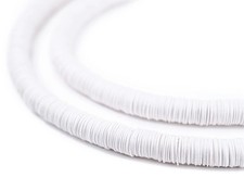 White Vinyl Phono Record Beads 8mm Ghana African Disk 34 Inch Strand Handmade