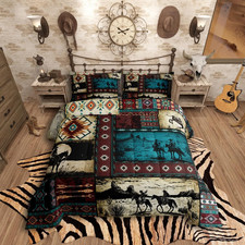 Western Cowboy King Comforter Set - Rustic Plaid Patchwork Bedding 3Pcs