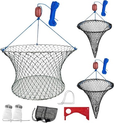Double Ring Crab Trap - Steel Ring Crab Net 24'' Top 20'' Bottom 50' Rope Clip