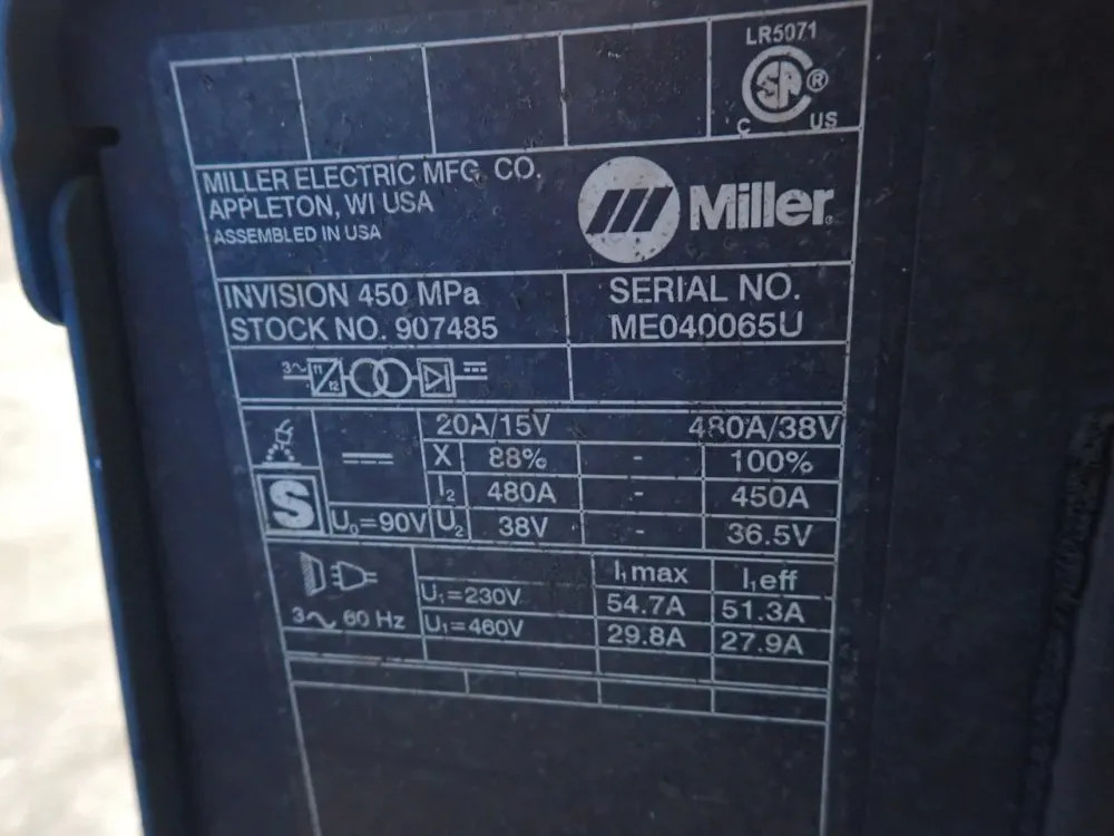 MILLER INVISION 450 MPA WELDER 450 A 11250910016