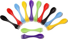 12Pcs Plastic Sporks Tritan 3 in 1 Green|Red|Black|Blue|Yellow|Purple 