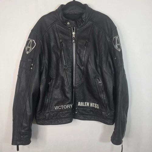 Arlen Ness Victory MC Leather Bomber Riding Jacket Mens XL Black Polaris - product listing photo