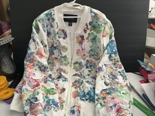 Karen Kane Embroidered Floral Design Bomber Jacket Zippered Lined Made In U.S.A