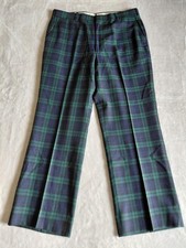 Vtg Tartan Plaid Pants Mens 34x28 100 Wool Green Blue Jos. A Bank Pleated